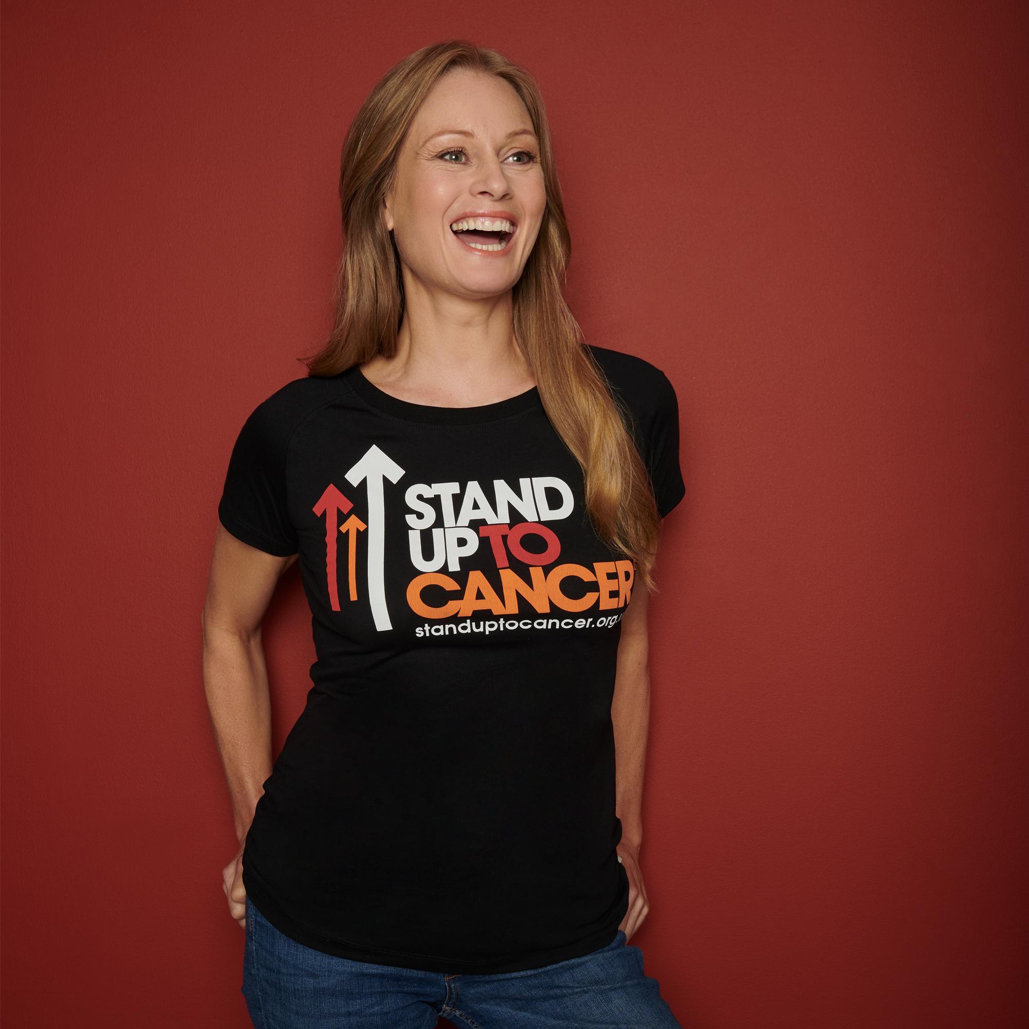 Stand Up To Cancer Women's Full Logo Black TShirt Stand Up To Cancer